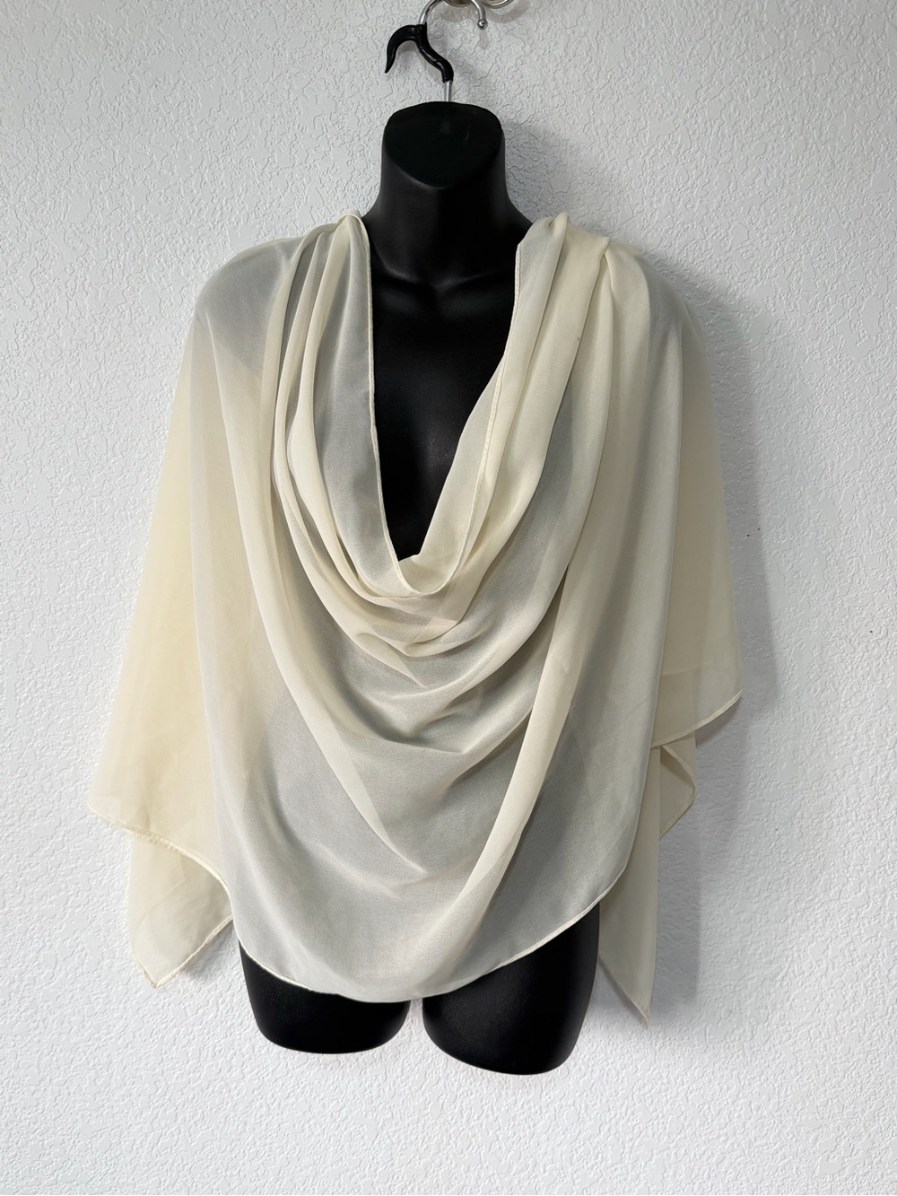 Elegant Cream Chiffon Wrap Scarf - Lightweight Draped Shawl